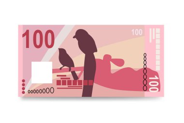 Seyşeller Rupi Vektör İllüstrasyonu. Seyşeller 'in parası tomarla para ayarladı. Kağıt para 100 SCR. Düz stil. Vektör illüstrasyonu.