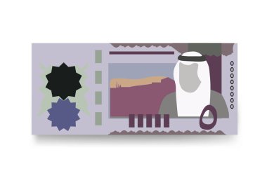 Suudi Riyal Vektör İllüstrasyonu. Suudi Arabistan 'ın parası tomarla para biriktirdi. Kağıt para 5 SAR. Düz stil. Beyaz arka planda izole edilmiş. Basit minimal tasarım.