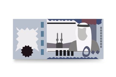Suudi Riyal Vektör İllüstrasyonu. Suudi Arabistan 'ın parası tomarla para biriktirdi. Kağıt para 500 SAR. Düz stil. Beyaz arka planda izole edilmiş. Basit minimal tasarım.