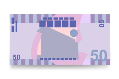 Samoalı Tala Vektör İllüstrasyonu. Samoa parası tomarla para ayarladı. Kağıt para 50 WST. Düz stil. Beyaz arka planda izole edilmiş. Basit minimal tasarım.