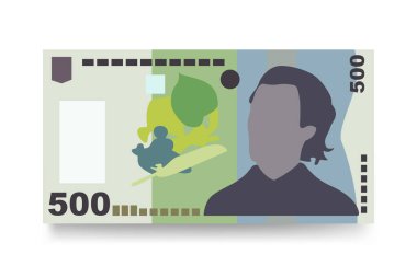 Romen Leu Vektör İllüstrasyonu. Romanya parası tomar tomar banknotlar hazırladı. Kâğıt parası 500 Ron. Düz stil. Beyaz arka planda izole edilmiş. Basit minimal tasarım.