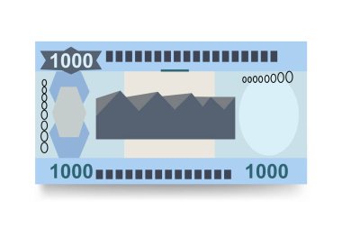 Ruanda Franc Vektör İllüstrasyonu. Ruanda parası tomarla para ayarladı. Kağıt para 1000 RWF. Düz stil. Beyaz arka planda izole edilmiş. Basit minimal tasarım.