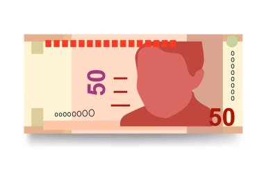 Peru Yeni Sol Vektör İllüstrasyonu. Peru parası demet banknotlar hazırladı. Kağıt para 50 PEN. Düz stil. Beyaz arka planda izole edilmiş. Basit minimal tasarım.