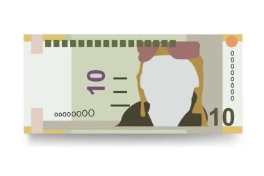 Peru Yeni Sol Vektör İllüstrasyonu. Peru parası demet banknotlar hazırladı. Kağıt para 10 PEN. Düz stil. Beyaz arka planda izole edilmiş. Basit minimal tasarım.
