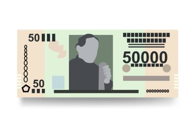 Paraguay Guarani Vektör İllüstrasyonu. Paraguay parası tomarla para ayarladı. Kağıt para 50000 PYG. Düz stil. Beyaz arka planda izole edilmiş. Basit minimal tasarım.