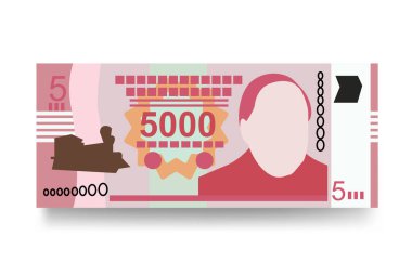 Paraguay Guarani Vektör İllüstrasyonu. Paraguay parası tomarla para ayarladı. Kağıt para 5000 PYG. Düz stil. Beyaz arka planda izole edilmiş. Basit minimal tasarım.