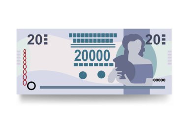 Paraguay Guarani Vektör İllüstrasyonu. Paraguay parası tomarla para ayarladı. Kağıt para 20.000 PYG. Düz stil. Beyaz arka planda izole edilmiş. Basit minimal tasarım.