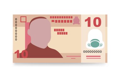 Nijerya Naira Vektör İllüstrasyonu. Nijerya parası tomarla para ayarladı. Kağıt para 10 NGN. Düz stil. Beyaz arka planda izole edilmiş. Basit minimal tasarım.