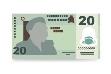 Nijerya Naira Vektör İllüstrasyonu. Nijerya parası tomarla para ayarladı. Kağıt para 20 NGN. Düz stil. Beyaz arka planda izole edilmiş. Basit minimal tasarım.