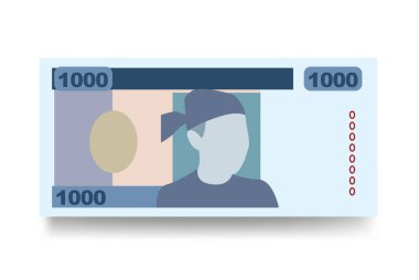 Myanmar Kyat Vektör İllüstrasyonu. Güneydoğu Asya parası tomarla para biriktirdi. Kağıt para 1000 MMK. Düz stil. Beyaz arka planda izole edilmiş. Basit minimal tasarım.