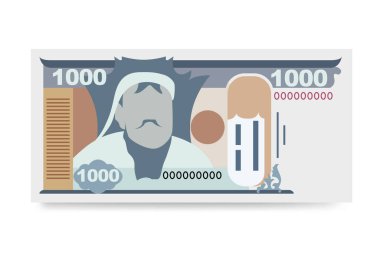 Moğol Tugrik Vektör İllüstrasyonu. Moğolistan parası tomarla para biriktirdi. Kağıt para 1000 MNT. Düz stil. Beyaz arkaplanda izole.