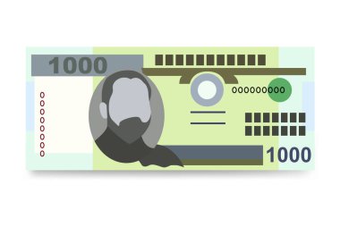 Mozambik Metical Vektör İllüstrasyonu. Mozambik parası tomarla para ayarladı. Kağıt para 1000 MZN. Düz stil. Beyaz arka planda izole edilmiş. Basit minimal tasarım.