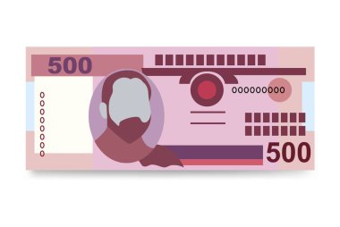 Mozambik Metical Vektör İllüstrasyonu. Mozambik parası tomarla para ayarladı. Kağıt parası 500 MZN. Düz stil. Beyaz arka planda izole edilmiş. Basit minimal tasarım.