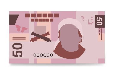 Meksika Peso Vektör İllüstrasyonu. Meksika parası demet banknotlar hazırladı. Kağıt para 50 MXN. Düz stil. Beyaz arka planda izole edilmiş. Basit minimal tasarım.