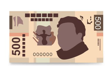 Meksika Peso Vektör İllüstrasyonu. Meksika parası demet banknotlar hazırladı. Kağıt para 500 MXN. Düz stil. Beyaz arka planda izole edilmiş. Basit minimal tasarım.
