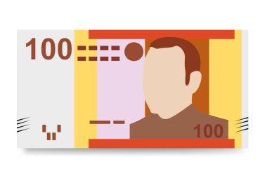 Fas Dirham Vector İllüstrasyonu. Fas, Ceuta, Melilla, İspanya para demeti. Kağıt para 100 kızgın. Düz stil. Beyaz arkaplanda izole.