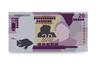 Malawi Kwacha Vektör İllüstrasyonu. Malawian parası tomarla para ayarladı. Kağıt para 20 milyon. Düz stil. Beyaz arka planda izole edilmiş. Basit minimal tasarım.
