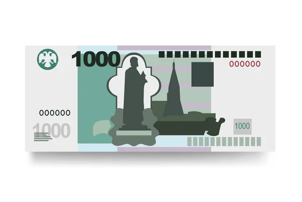 ロシアのルーブル ベクトルイラスト ロシアのお金は銀行券をセット 紙幣1000ルーブル フラットスタイル 白い背景に隔離されている シンプルなミニマルデザイン — ストックベクタ