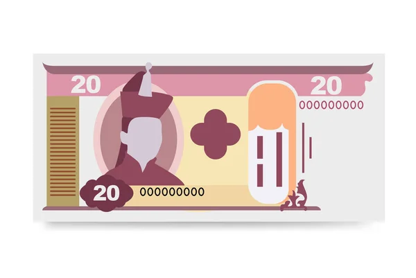 Mongolian Tugrik Vector Illustration Mongolia Money Set Bundle Banknotes Paper — Stock Vector
