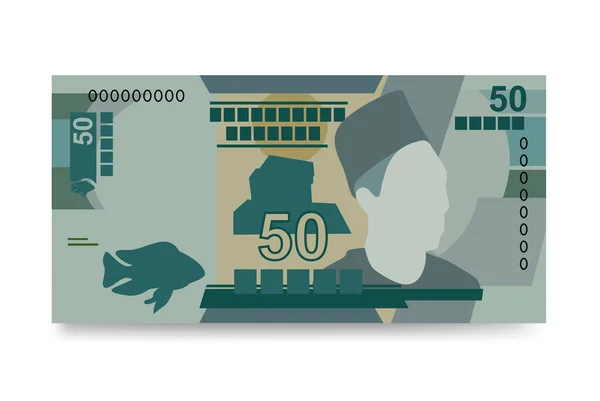 马拉维Kwacha Vector Illustration 马拉维的钱用来捆扎钞票 纸币50兆瓦 平淡的风格 被白色背景隔离 最简单的设计 — 图库矢量图片