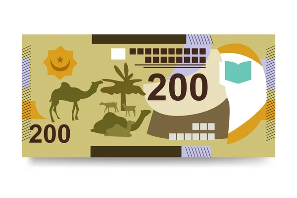 毛里塔尼亚Ouguiya病媒说明 毛里塔尼亚 撒哈拉共和国的货币组合为捆绑钞票 纸钞200 Mru 平淡的风格 被白色背景隔离 最简单的设计 — 图库矢量图片