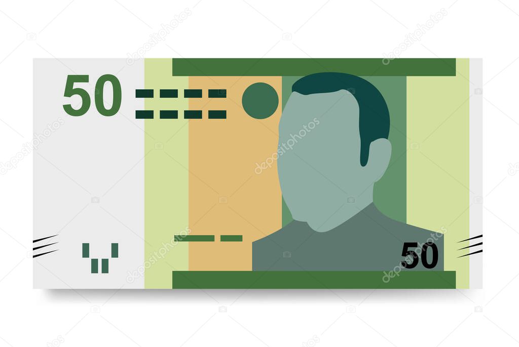 Moroccan Dirham Vector Illustration. Morocco, Ceuta, Melilla, Spain money set bundle banknotes. Paper money 50 MAD. Flat style. Isolated on white background.