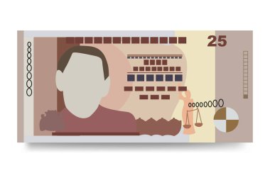 Mauritius Rupi Vektör İllüstrasyonu. Mauritian parası tomarla para biriktirdi. Kağıt parası 25 milyon won. Düz stil. Beyaz arka planda izole edilmiş. Basit minimal tasarım.