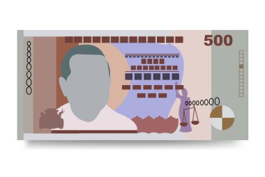 Mauritius Rupi Vektör İllüstrasyonu. Mauritian parası tomarla para biriktirdi. Kağıt para 500 milyon. Düz stil. Beyaz arka planda izole edilmiş. Basit minimal tasarım.