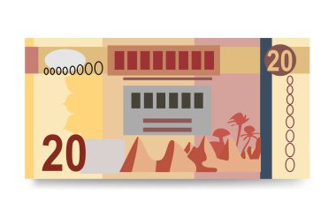 Libya Dinar Vektör İllüstrasyonu. Libya 'nın parası tomarla para biriktirdi. Kağıt parası 20 LYD. Düz stil. Beyaz arka planda izole edilmiş. Basit minimal tasarım.