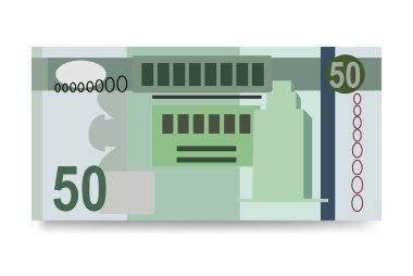 Libya Dinar Vektör İllüstrasyonu. Libya 'nın parası tomarla para biriktirdi. Kağıt para 50 LYD. Düz stil. Beyaz arka planda izole edilmiş. Basit minimal tasarım.