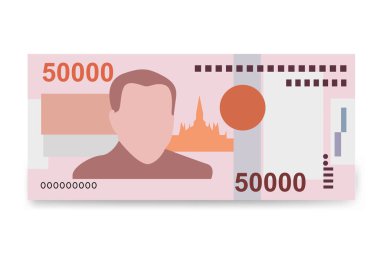 Lao Kip Vektör İllüstrasyonu. Laos parası demet banknotlar hazırladı. Kağıt para 50000 LAK. Düz stil. Beyaz arka planda izole edilmiş. Basit minimal tasarım.