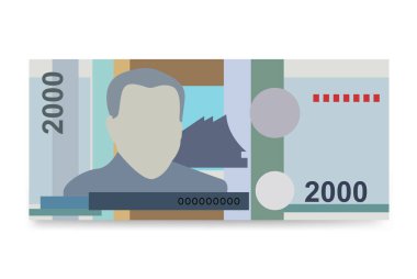 Lao Kip Vektör İllüstrasyonu. Laos parası demet banknotlar hazırladı. Kağıt para 2000 LAK. Düz stil. Beyaz arka planda izole edilmiş. Basit minimal tasarım.