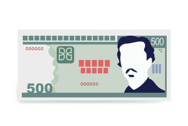Küba Peso Vektör İllüstrasyonu. Küba parası tomarla para ayarladı. Kağıt para 500 CUP. Düz stil. Beyaz arka planda izole edilmiş. Basit minimal tasarım.