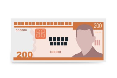Küba Peso Vektör İllüstrasyonu. Küba parası tomarla para ayarladı. Kağıt para 200 CUP. Düz stil. Beyaz arka planda izole edilmiş. Basit minimal tasarım.