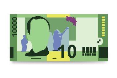 Kosta Rika Kolon Vektör İllüstrasyonu. Kosta Rika parası tomarla para biriktirdi. Kağıt para 10000 CRC. Düz stil. Beyaz arka planda izole edilmiş. Basit minimal tasarım.