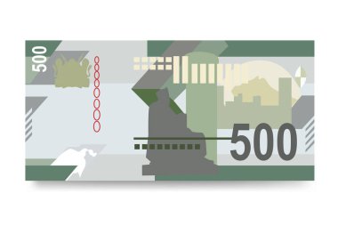 Kenya Şilin Vektör İllüstrasyonu. Kenya parası tomarla para ayarladı. Kâğıt parası 500 KES. Düz stil. Beyaz arka planda izole edilmiş. Basit minimal tasarım.