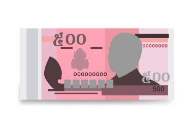 Kamboçya Riel Vektör İllüstrasyonu. Kamboçya parası tomarla para ayarladı. Kağıt parası 500 KHR. Düz stil. Beyaz arkaplanda izole.
