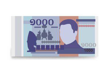 Kamboçya Riel Vektör İllüstrasyonu. Kamboçya parası tomarla para ayarladı. Kağıt para 1000 KHR. Düz stil. Beyaz arkaplanda izole.