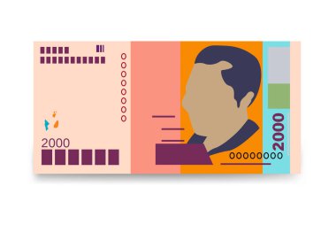 Cabo Verde Escudo Vektör İllüstrasyonu. Batı Afrika parası tomarla para biriktirdi. Kağıt parası 2000 CVE. Düz stil. Beyaz arka planda izole edilmiş. Basit minimal tasarım.