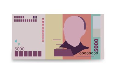 Cabo Verde Escudo Vektör İllüstrasyonu. Batı Afrika parası tomarla para biriktirdi. Kağıt para 5000 CVE. Düz stil. Beyaz arka planda izole edilmiş. Basit minimal tasarım.