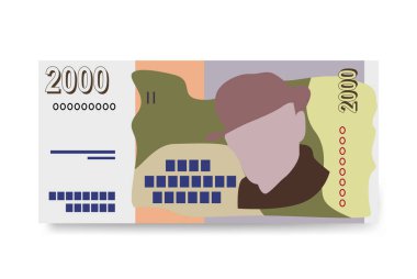 İzlanda Krona Vektör İllüstrasyonu. İzlanda parası tomarla banknot hazırladı. Kağıt para 2000 ISK. Düz stil. Beyaz arka planda izole edilmiş. Basit minimal tasarım.