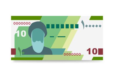 İranlı Rial Vector Illustration. İran, Afganistan, Hac ve Suriye 'den gelen paralar tomarla para getirdi. Kağıt para 100.000 IRR. Düz stil. Beyaz arkaplanda izole.