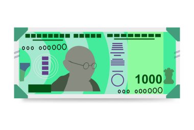 Hint Rupisi Vektör İllüstrasyonu. Hindistan, Butan parası tomarla para biriktirdi. Kağıt para 1000 INR. Düz stil. Beyaz arka planda izole edilmiş. Basit minimal tasarım.
