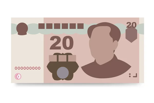 Yuan Renminbi Illustration Vectorielle Billets Liasse Chinois Papier Monnaie Cny — Image vectorielle