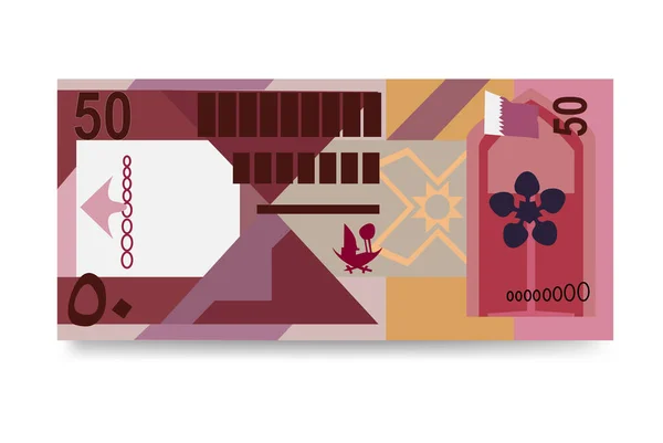 Qatari Rial Vector Illustration Qatar Money Set Bundle Banknotes Paper — Stock Vector
