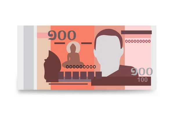 Kambodžské Riel Vektorové Ilustrace Kambodžské Peníze Nastavily Svazky Bankovek Papírové — Stockový vektor