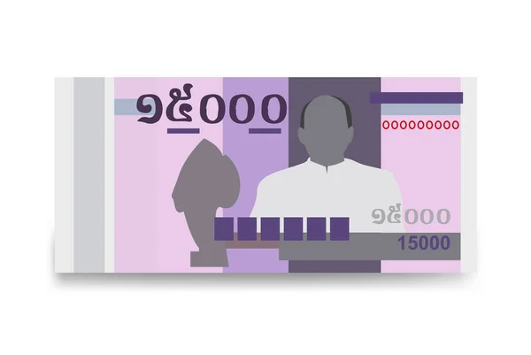 Kambodschanische Riel Vector Illustration Kambodschas Geldmenge Bündelt Banknoten Papiergeld 15000 — Stockvektor