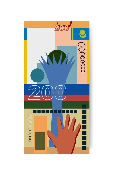 カザフスタン テンゲ ベクトルイラスト カザフスタンのお金は銀行券をセット 紙幣200 Kzt フラットスタイル 白い背景に隔離されている シンプルなミニマルデザイン — ストックベクタ