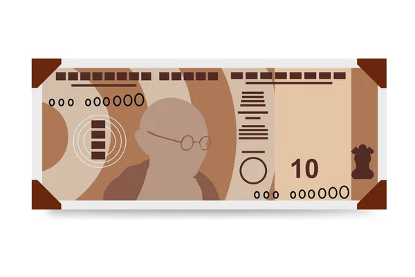 印度卢比矢量图解 不丹的钱套了捆扎钞票 纸钞10 Inr 平淡的风格 被白色背景隔离 最简单的设计 — 图库矢量图片