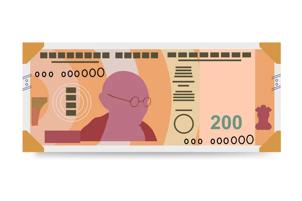 Indische Rupie Vector Illustration Indien Bhutan Geld Set Bündel Banknoten — Stockvektor